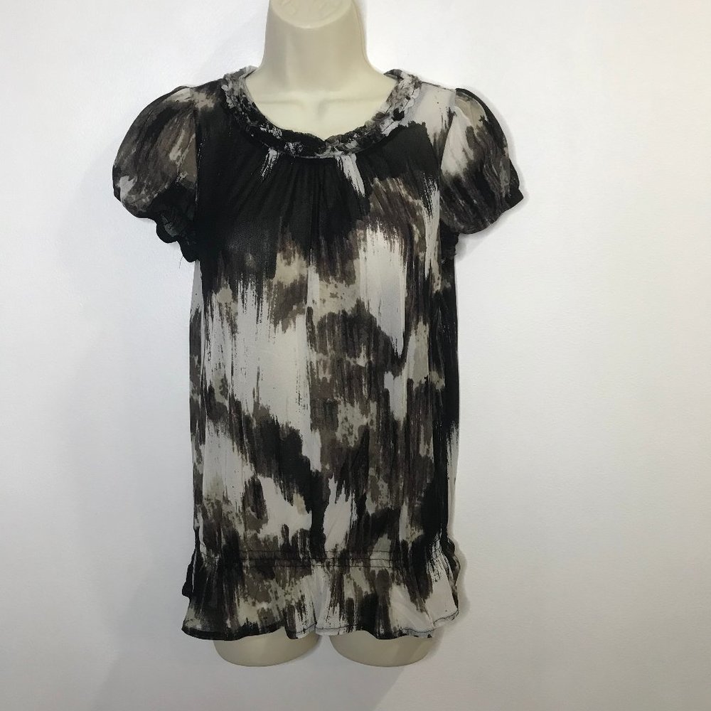 The Limited Mesh Blouse XS Extra Small T-shirt Black Brown White Watercolor
